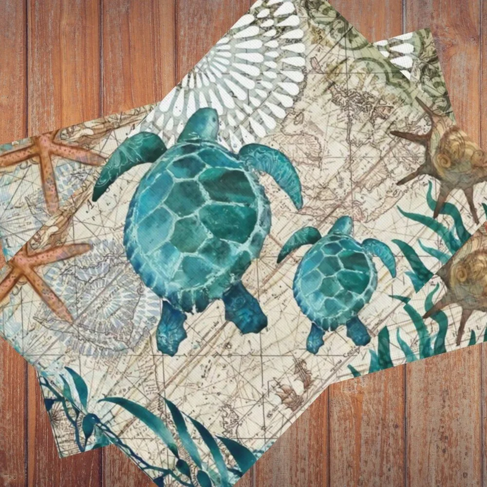 Beach Placemats 8pc Sea Turtle Table Decor Nautical Coastal Dining Decorations